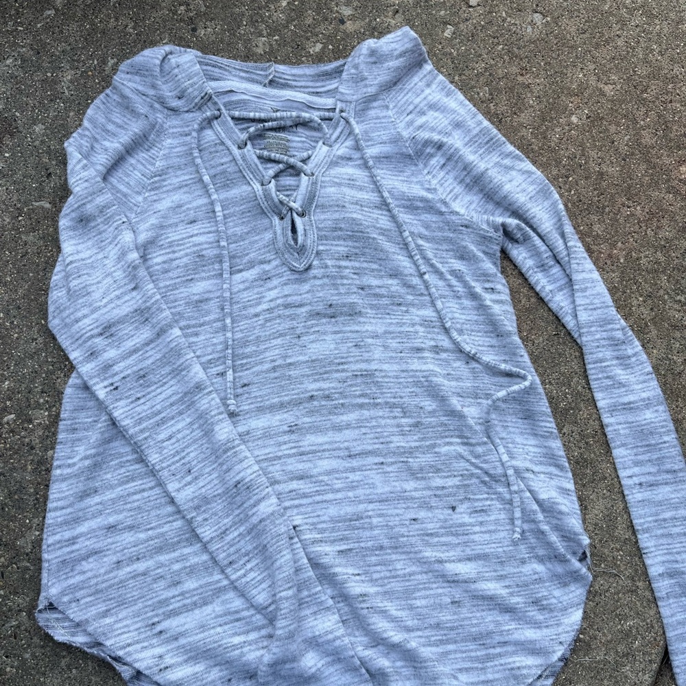 American Eagle Outfitters Light Gray Lace-Up Hoodie